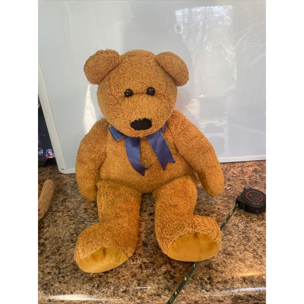 Ty Beanie Buddies Fuzz the Bear Brown Plush Stuffed Animal Blue Ribbon 1999 14in